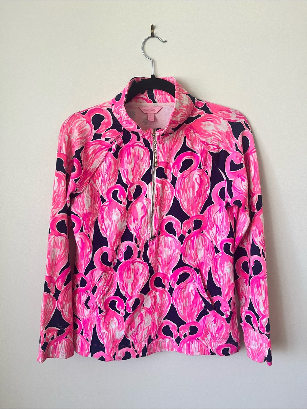 Lilly Pulitzer Hot Pink & Navy Flamingo Half-Zip Pullover